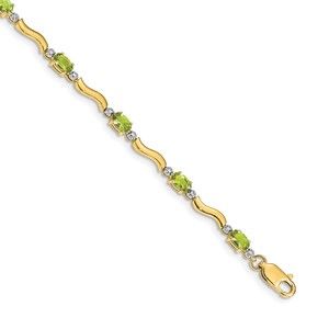 14k Yellow Gold Fancy Diamond and Peridot August Birthstone Ladies Bracelet